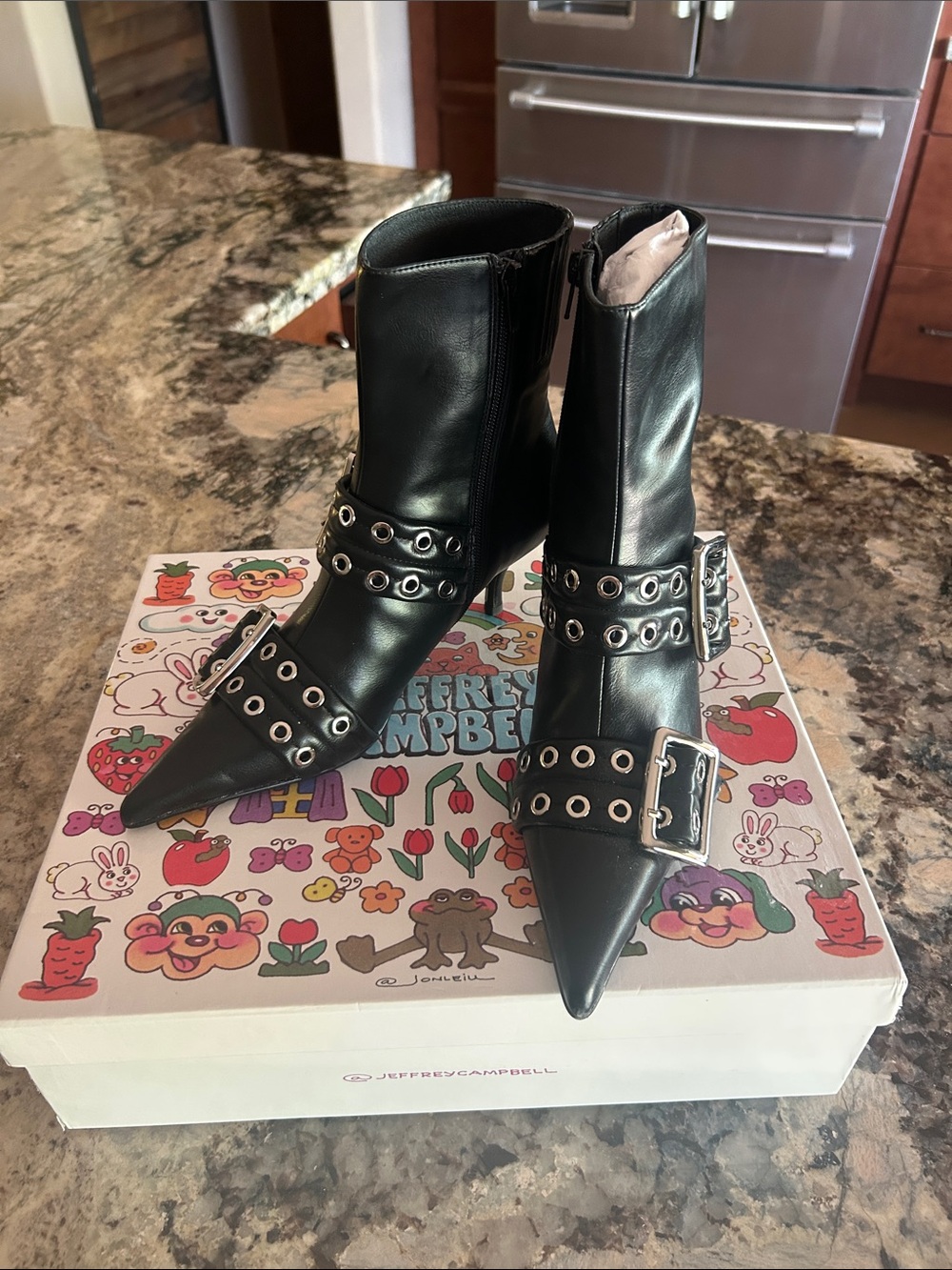 Never worn Jeffrey Campbell Black Pointed Buckle Strap Ankle Boots - Picture 3 of 4